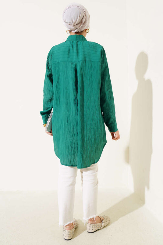 Chemise rayée froissée verte