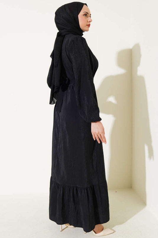 Robe à ceinture à texture froissée noire