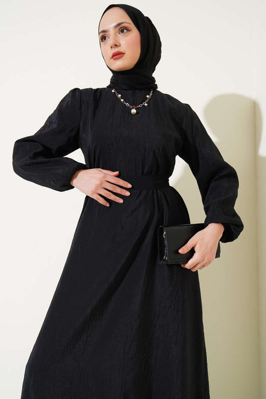 Robe à ceinture à texture froissée noire