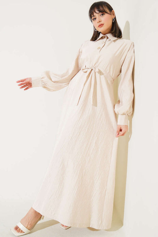 Robe à demi-boutons à texture froissée beige