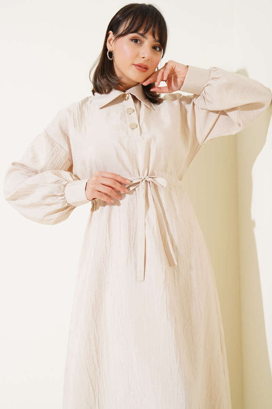 Robe à demi-boutons à texture froissée beige