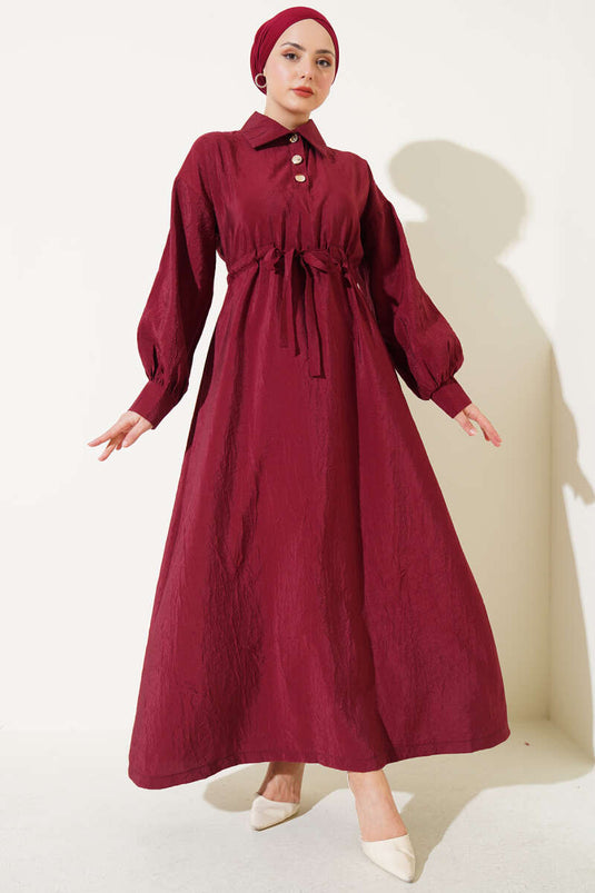 Robe à demi-boutons à texture froissée Bordeaux