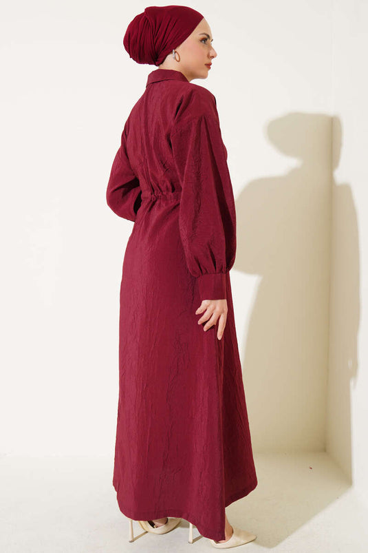 Robe à demi-boutons à texture froissée Bordeaux