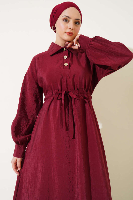 Robe à demi-boutons à texture froissée Bordeaux