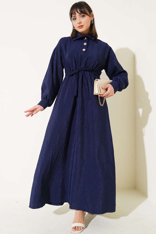 Robe à demi-boutons à texture froissée bleu marine