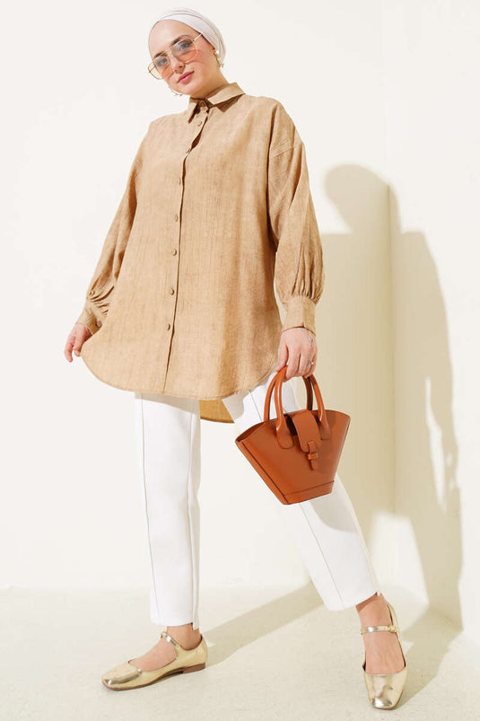 Chemise basique texturée froissée Latte