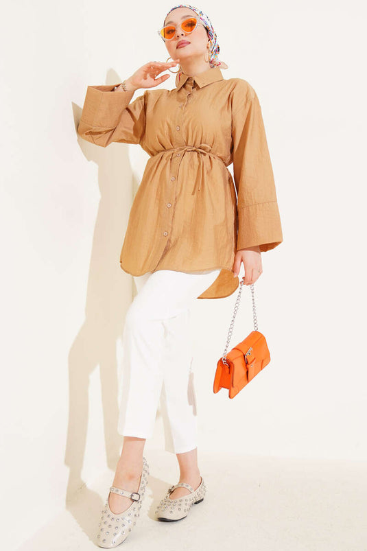 Chemise effet tissu froissé couleur latte