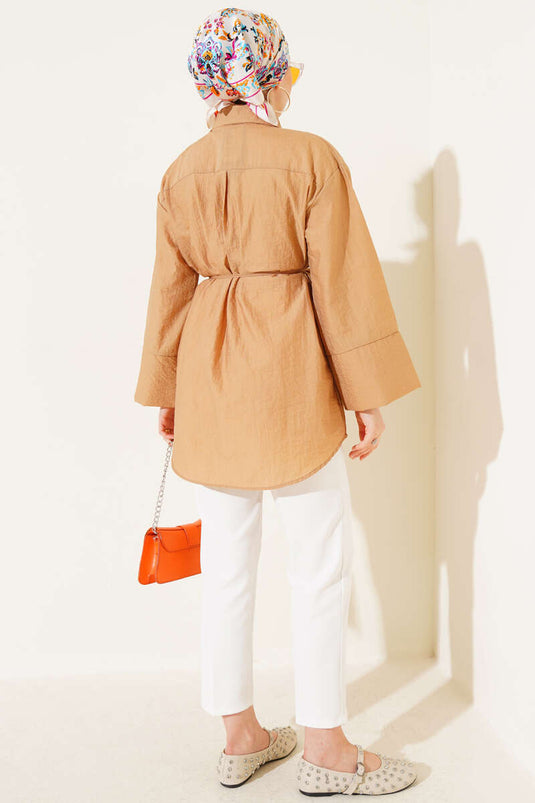 Chemise effet tissu froissé couleur latte