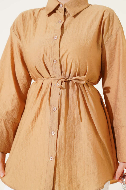 Chemise effet tissu froissé couleur latte