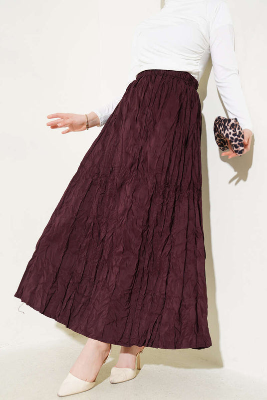 Crinkle Pleated Skirt Plum