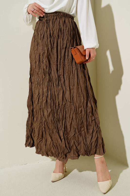 Jupe plissée froissée beige