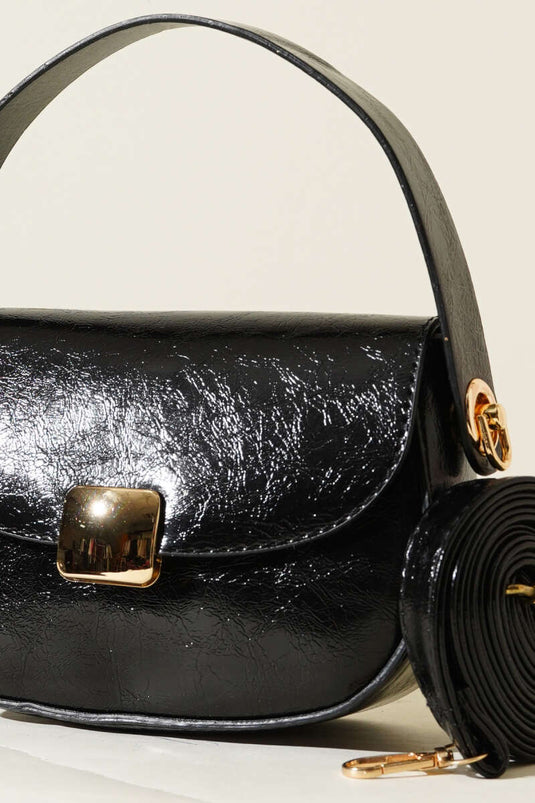 Sac magnétique en cuir verni froissé noir