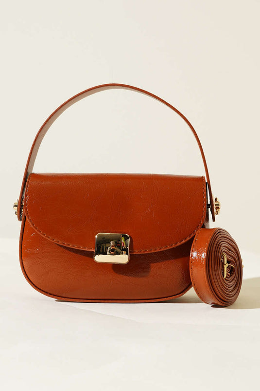 Sac magnétique en cuir verni froissé, couleur fauve