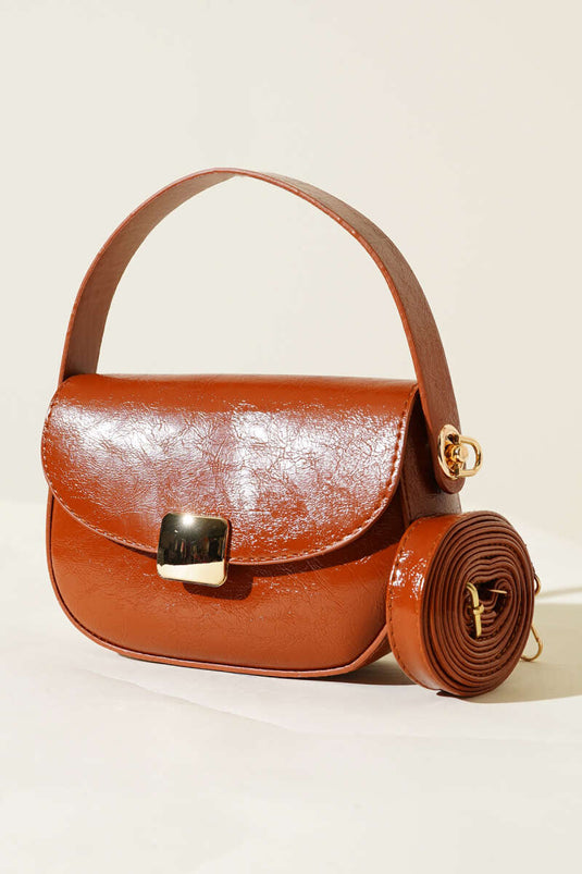 Wrinkled Patent Leather Metal Buckle Magnetic Bag Tan