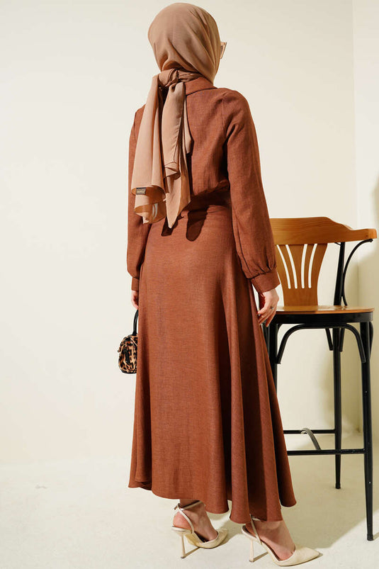 Short Jacket Buttoned Skirt Two Piece Suit Brown