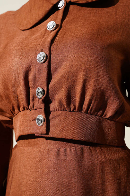 Short Jacket Buttoned Skirt Two Piece Suit Brown