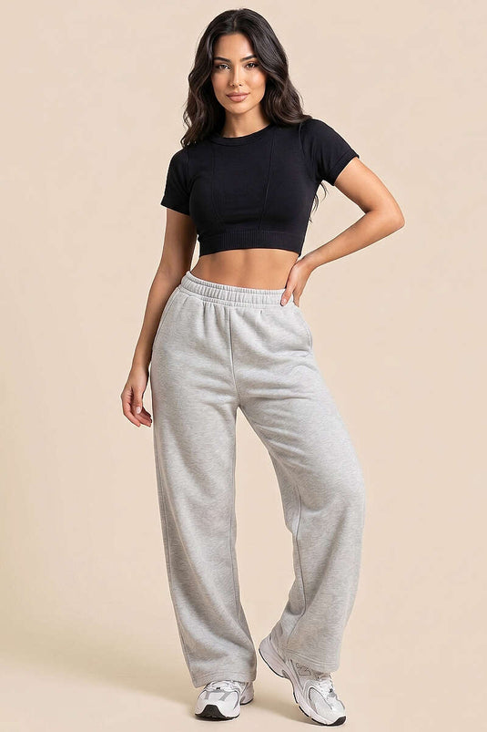 Kısa Kol Bel Lastikli Crop Siyah