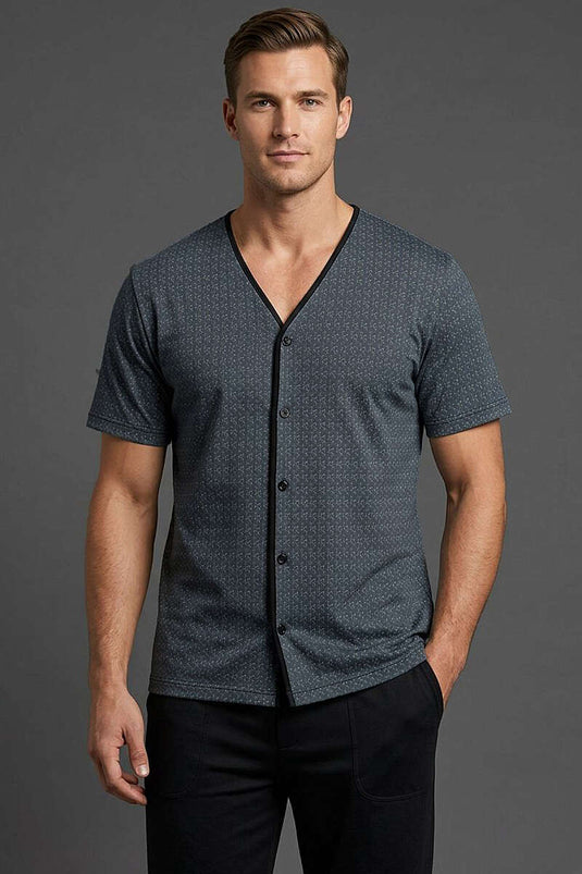 Pyjama homme à manches courtes avec boutons et motif, couleur gris fumé