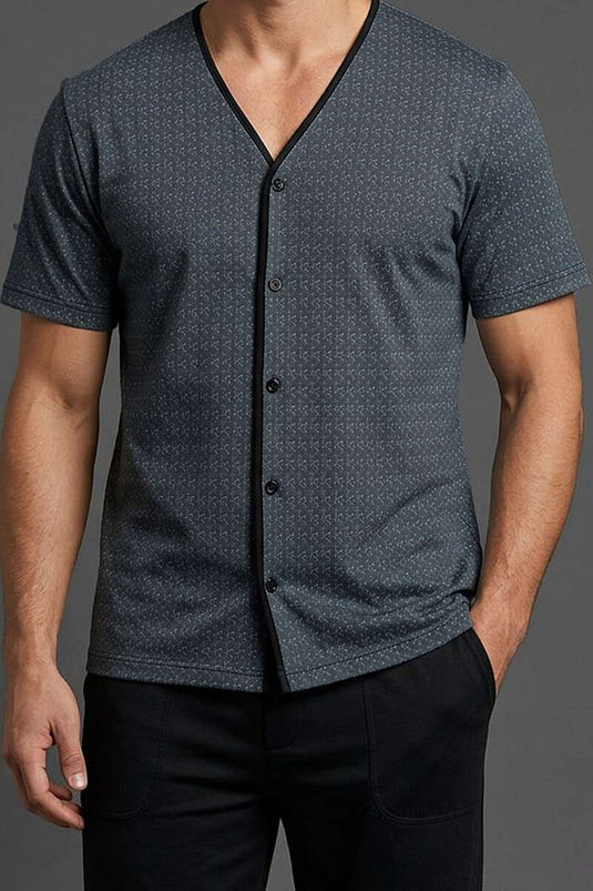 Pyjama homme à manches courtes avec boutons et motif, couleur gris fumé