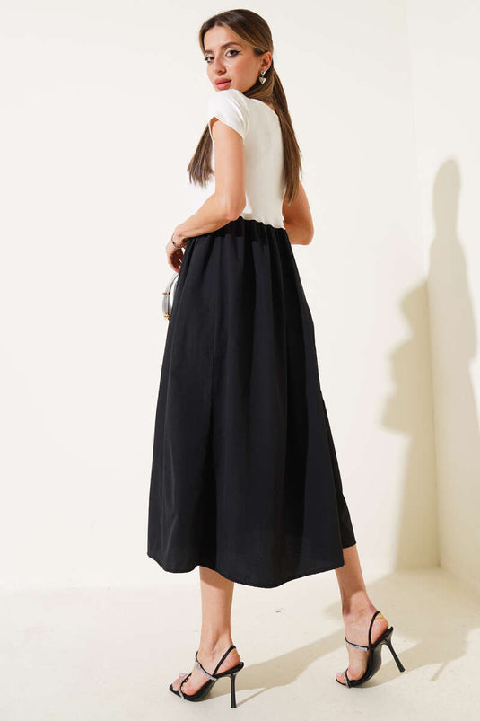Short Sleeve Garnished Midi Dress Ecru