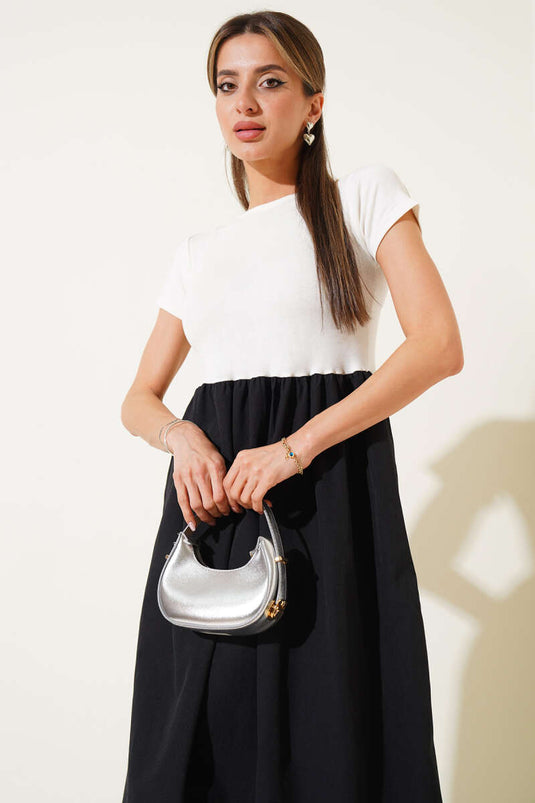 Short Sleeve Garnished Midi Dress Ecru