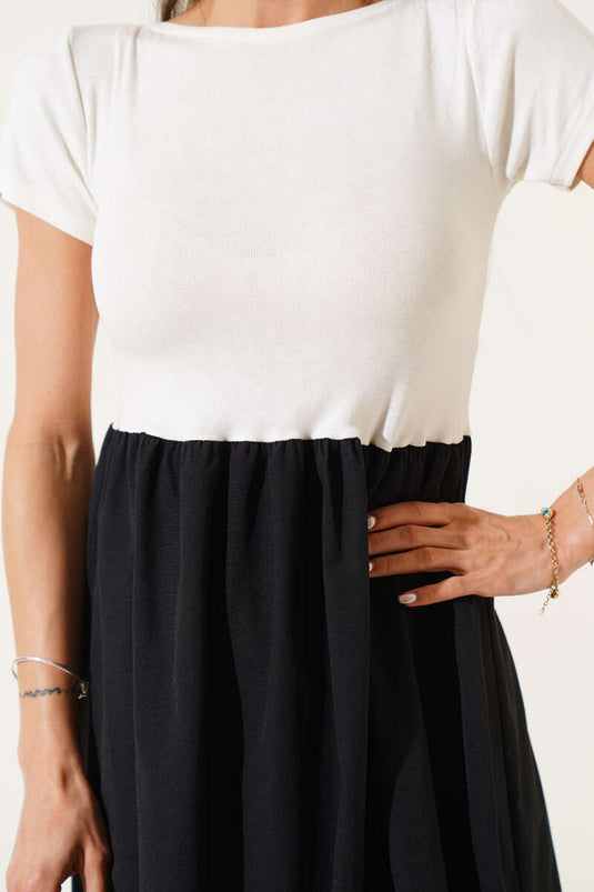 Short Sleeve Garnished Midi Dress Ecru