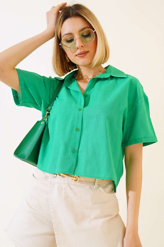 Camicia in lino a maniche corte Verde