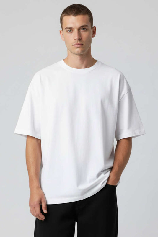 Kısa Kollu Oversize Erkek Tişört Beyaz