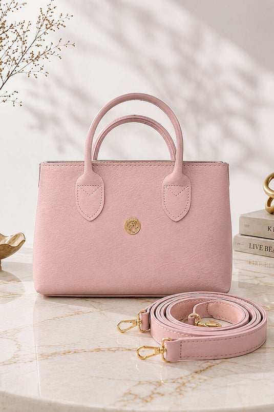 Kısa Kulplu Fermuarlı Kadın El Çantası Pembe