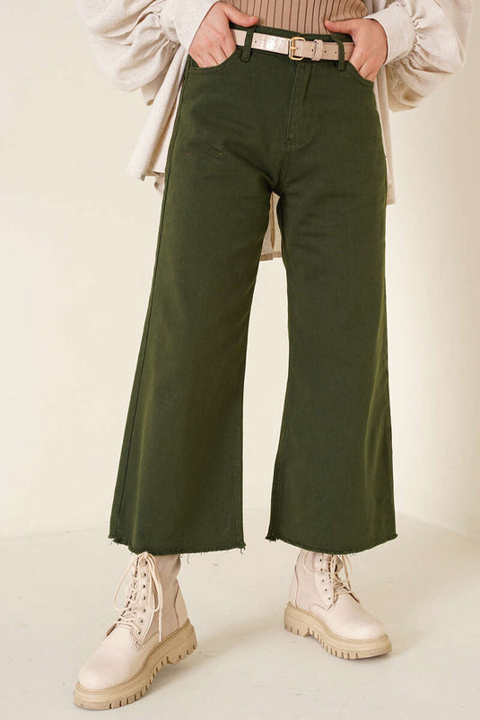 Short Fringed Denim Pants Green