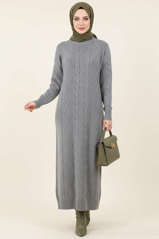 Robe pull en maille bouclée grise