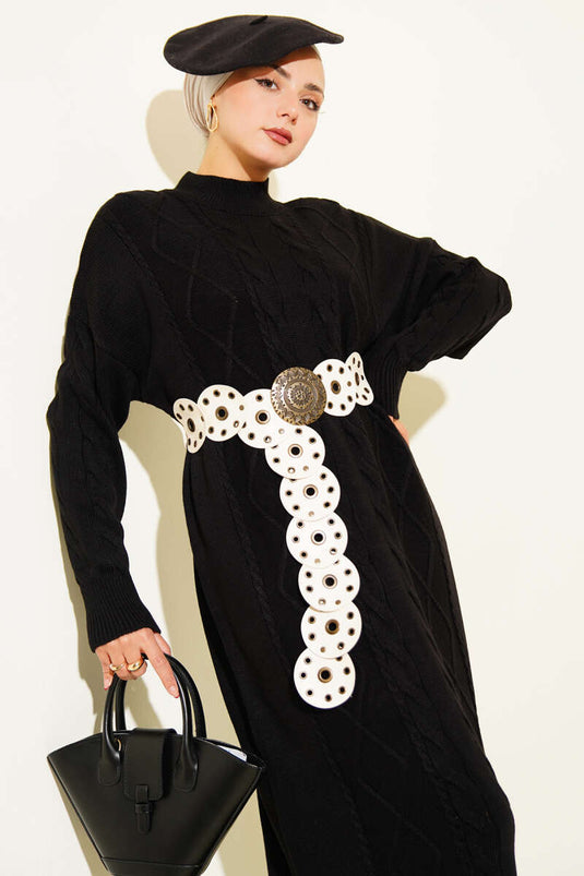 Robe pull en maille courbée noire