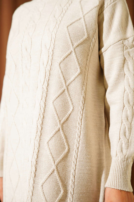 Robe pull en maille torsadée pierre