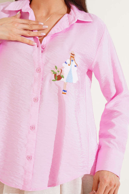 Girl's Embroidered Shirt Pink