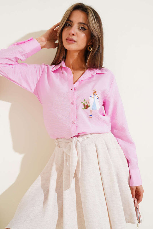 Girl's Embroidered Shirt Pink