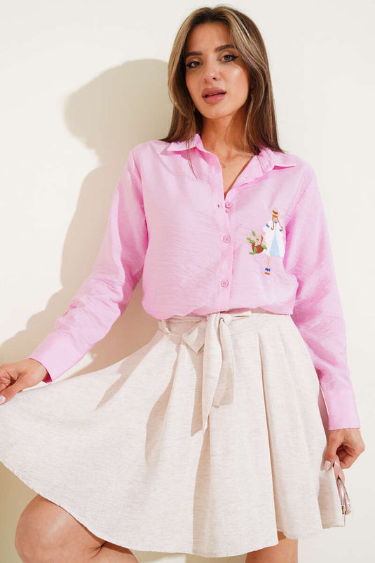 Girl's Embroidered Shirt Pink