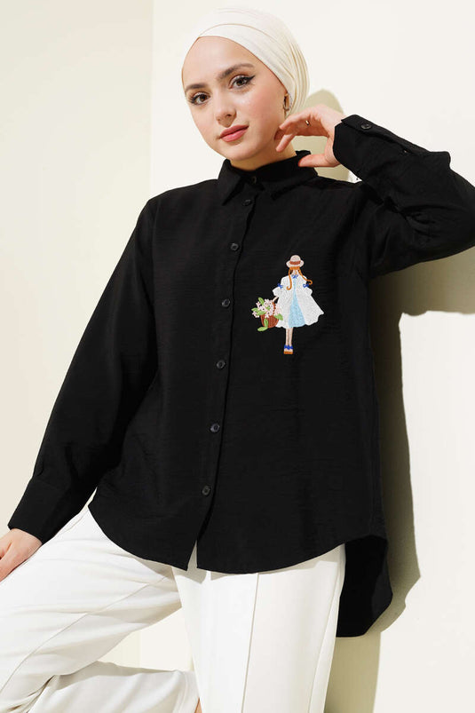 Girl Embroidered Shirt Black