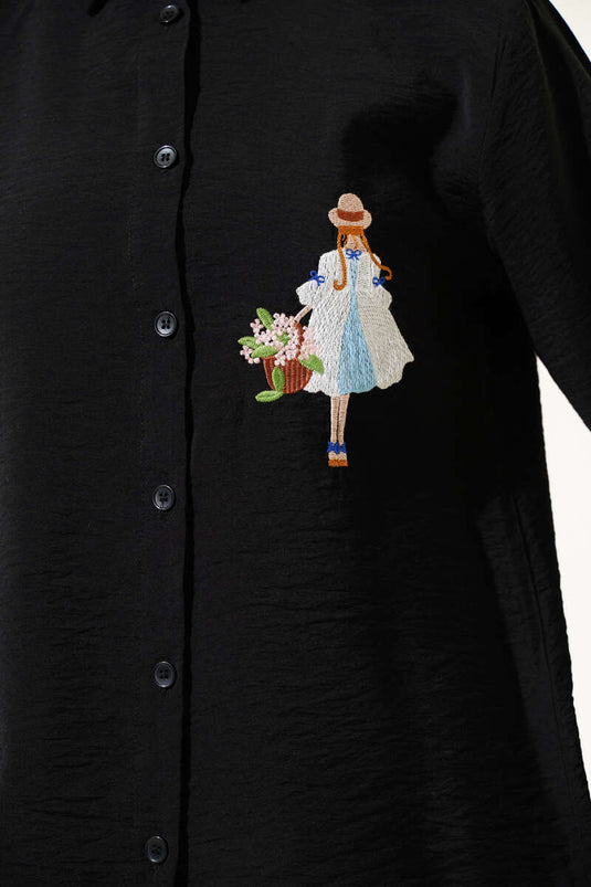 Girl Embroidered Shirt Black