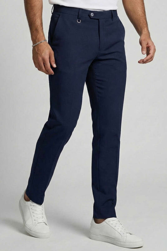 بنطال رجالي كلاسيكي من القماش باللون الأزرق الداكن