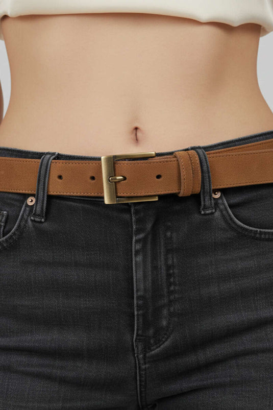 حزام كلاسيكي بمشبك بلون البني المصبوغ من الجلد المدبوغ