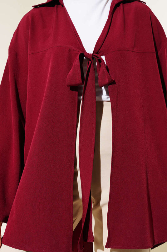 Classic Collar Tied Kimono Claret Red