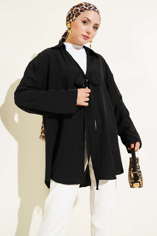 Classic Collar Tied Kimono Black