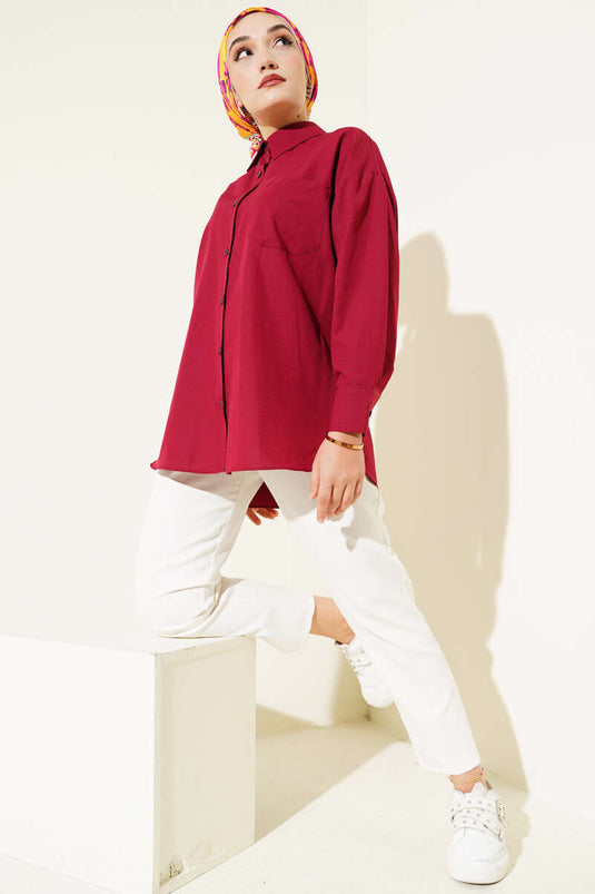 Classic Collar Pocket Shirt Claret Red