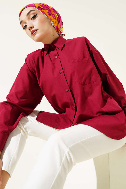 Classic Collar Pocket Shirt Claret Red