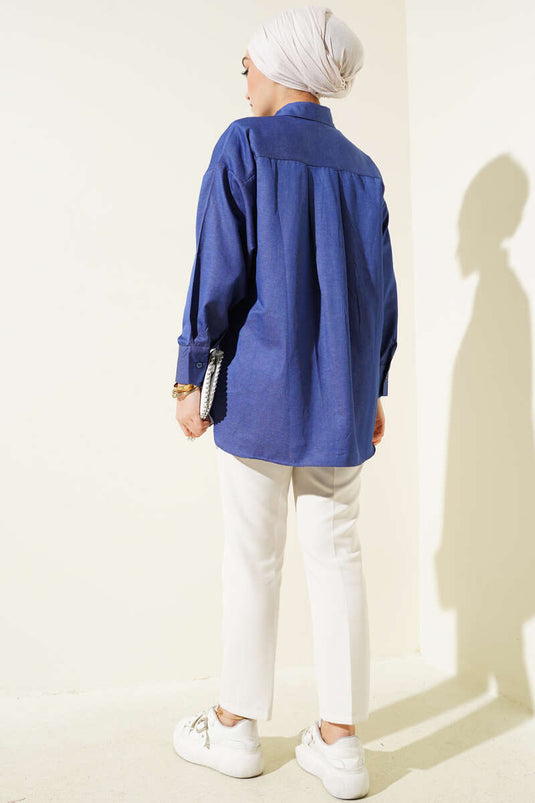 Chemise classique à col et poches bleu marine