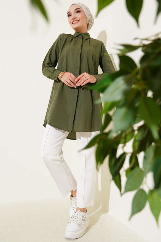 Classic Collar Oval Cut Navy Blue Shirt