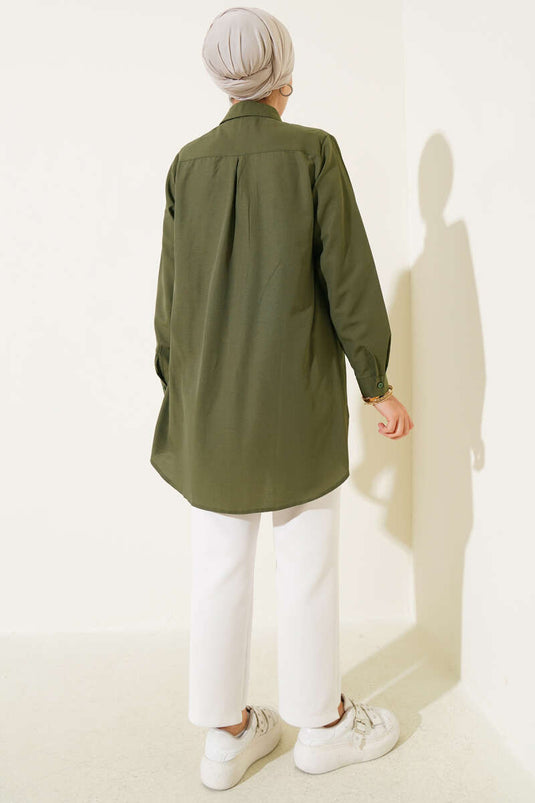 Classic Collar Oval Cut Navy Blue Shirt