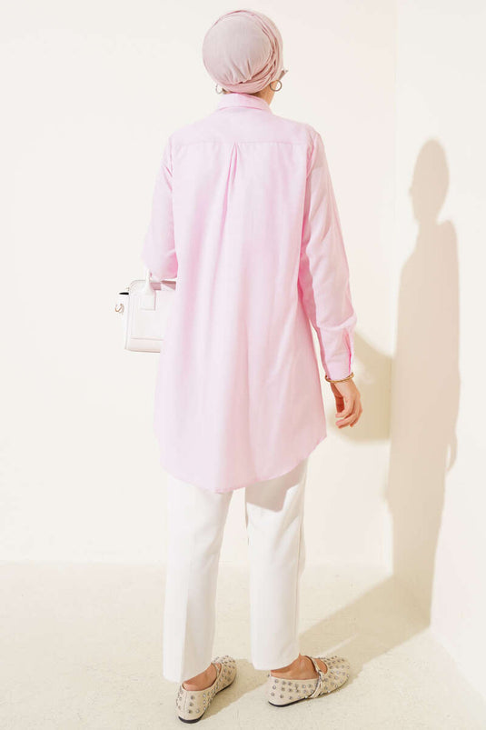 Chemise rose classique à col ovale