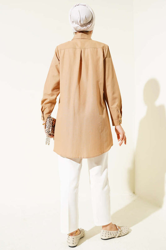 Classic Collar Oval Cut Milky Coffee Shirt