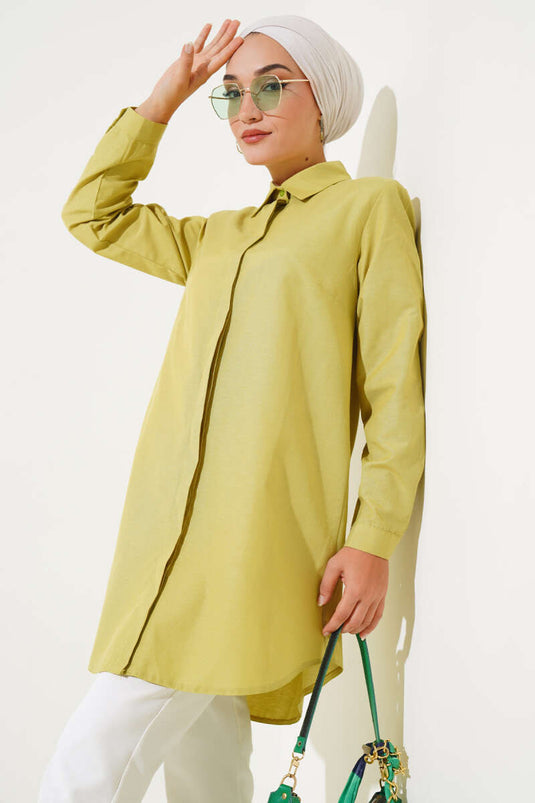 Camisa Verde Aceite Corte Ovalado Cuello Clásico